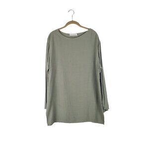 Cut Loose Textured Bemberg Long Sleeve Tunic Top Neutral Sage Green Size Large